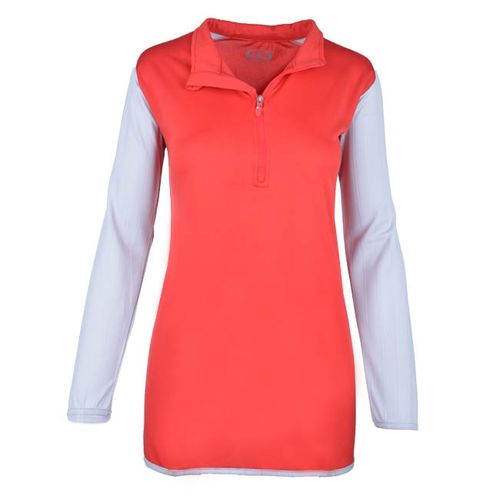 Bi-Toned Women Sportive Quarter Zipper Shirt-Red*Gray