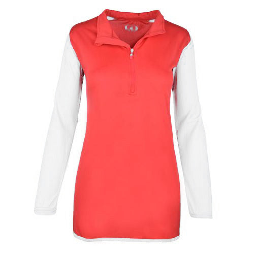 Bi-Toned Women Sportive Quarter Zipper Shirt-Red*White