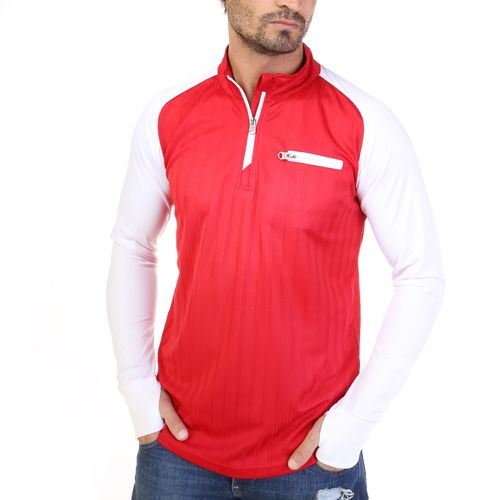 Bi-Toned men Sportive Quarter Zipper Shirt-Red*White