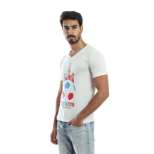 World Cup Printed Cotton T-shirt Russia-White