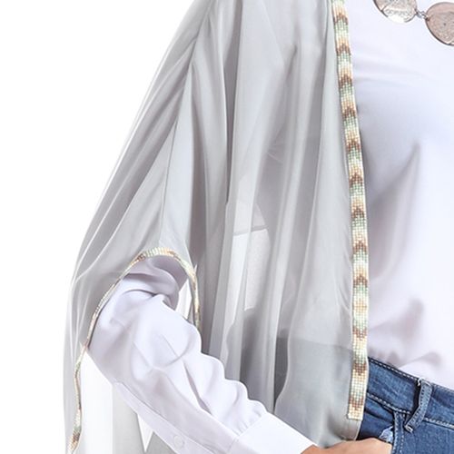 Stylish Embroidered Chiffon Abaya - Grey