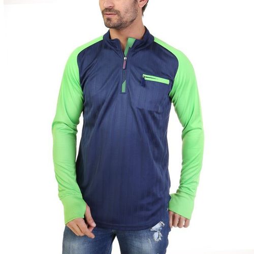 Bi-Toned Men Sportive Quarter Zipper Shirt - Navy*Green