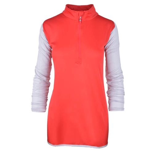 Bi-Toned Women Sportive Quarter Zipper Shirt-Red*Gray