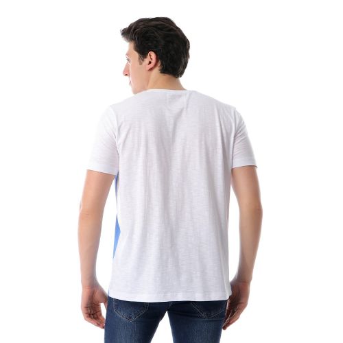 Side Wind Leafs Printed Round Neck T-shirt -White
