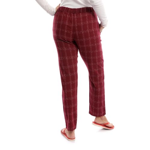 Women Home Wear Pajama Pant dark red*White