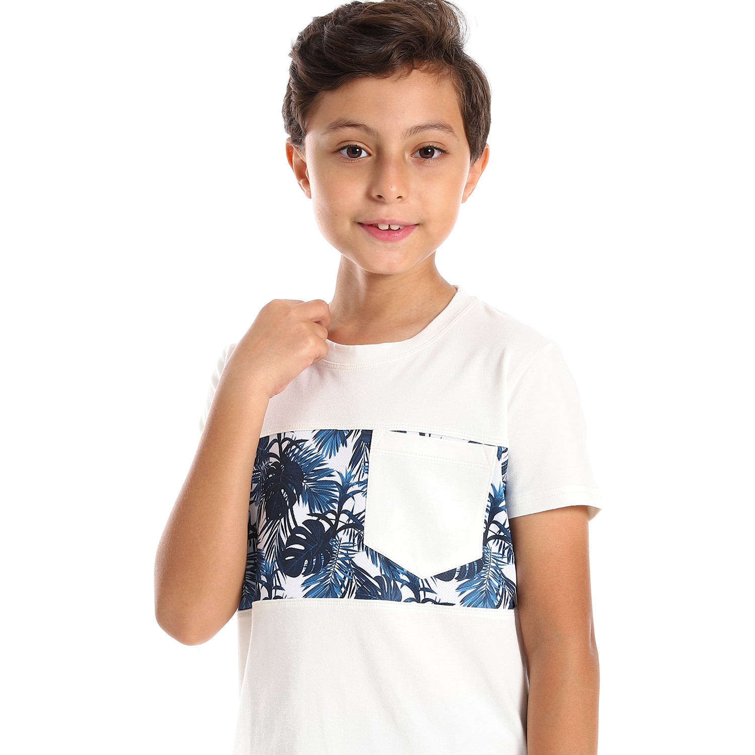 Kids Palm leaves short sleeved pocketed T-shirt