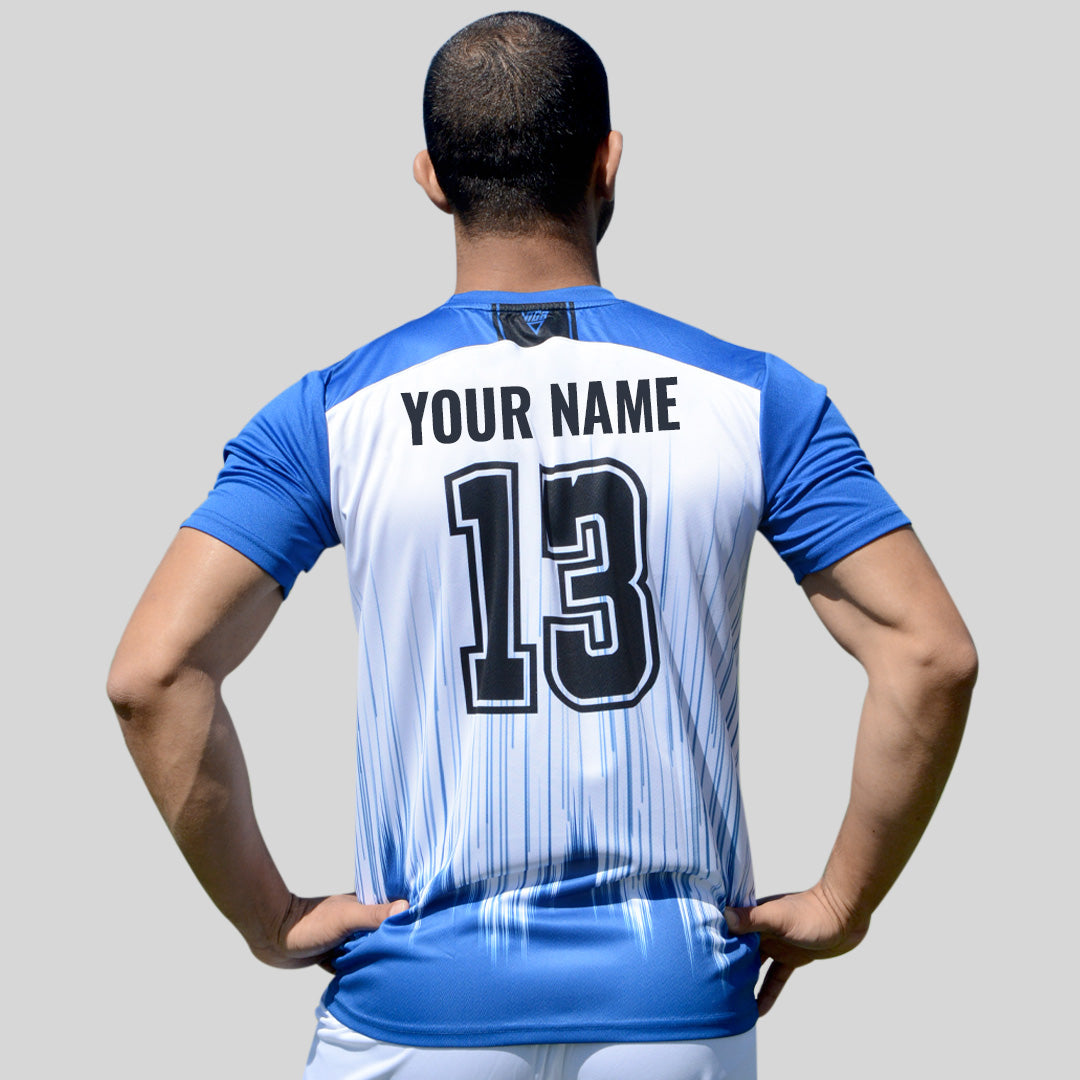 viga white and royal blue soccer jersey ( add your name )