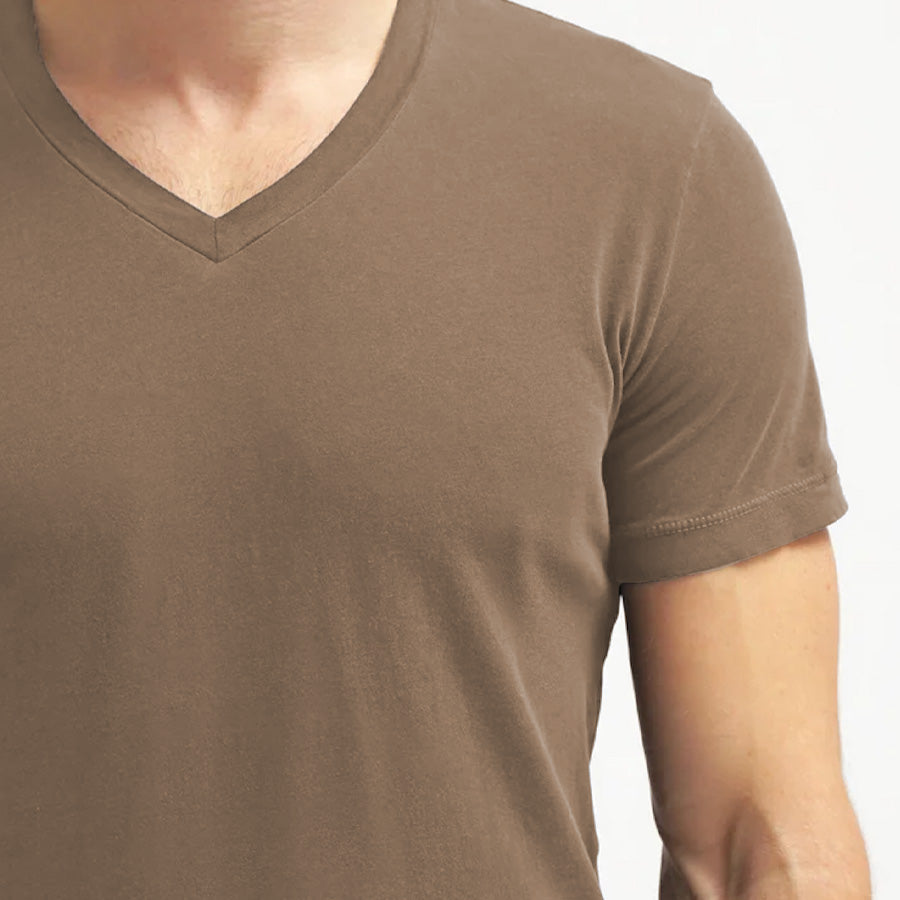 Cotton V-neck T-shirt- Brown