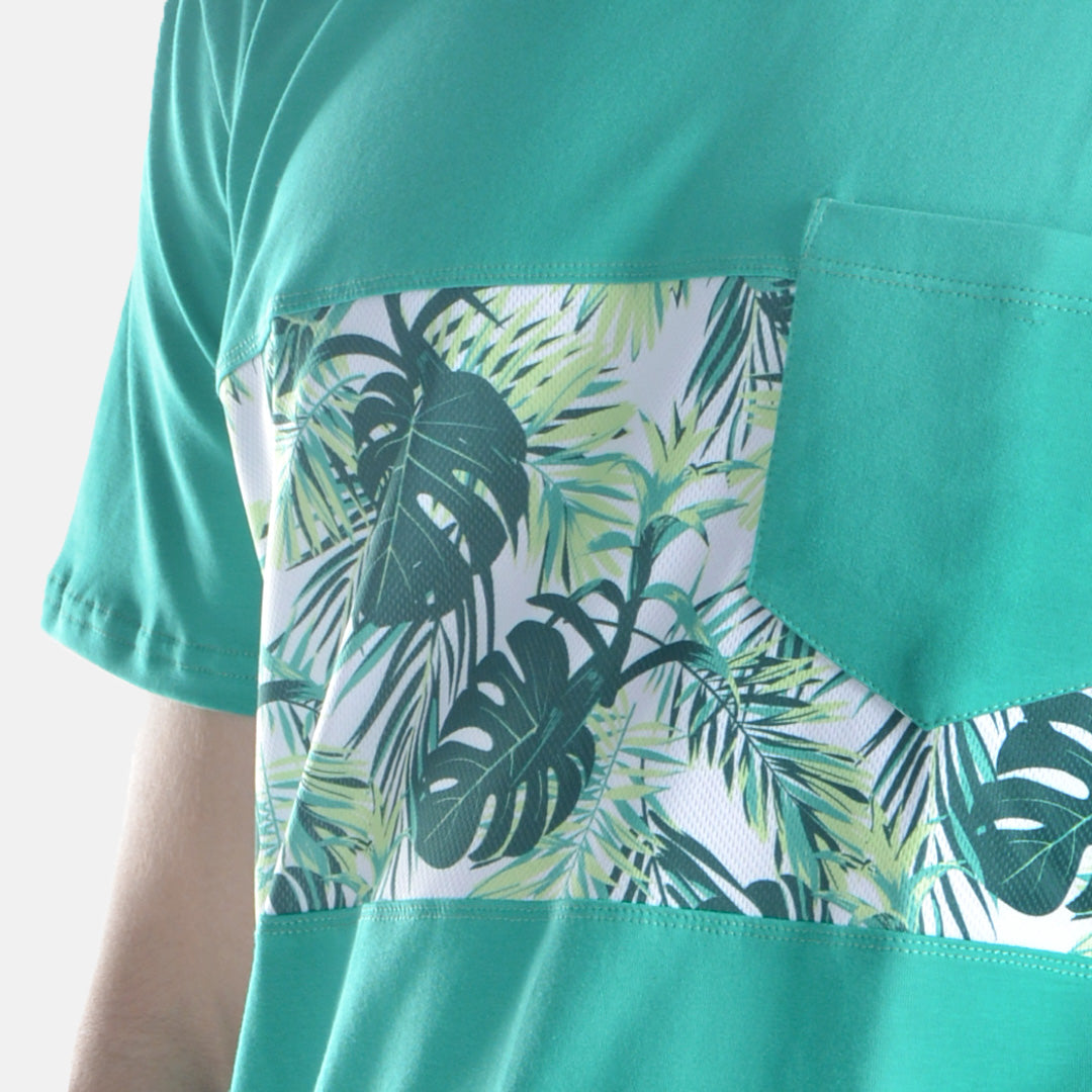 Palm leaves short sleeved pocketed T-shirt