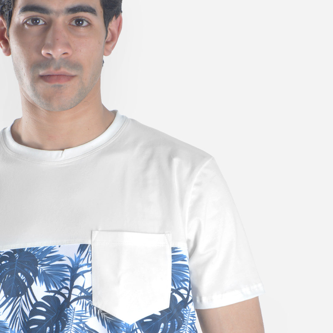 Palm leaves short sleeved pocketed T-shirt