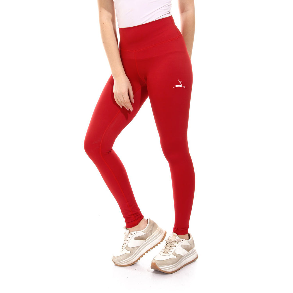 Plain Sportive stretch leggings-Red - Champsland