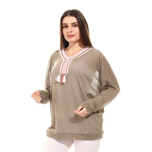 knitted Arabian style aplique sweatshirt-coffee