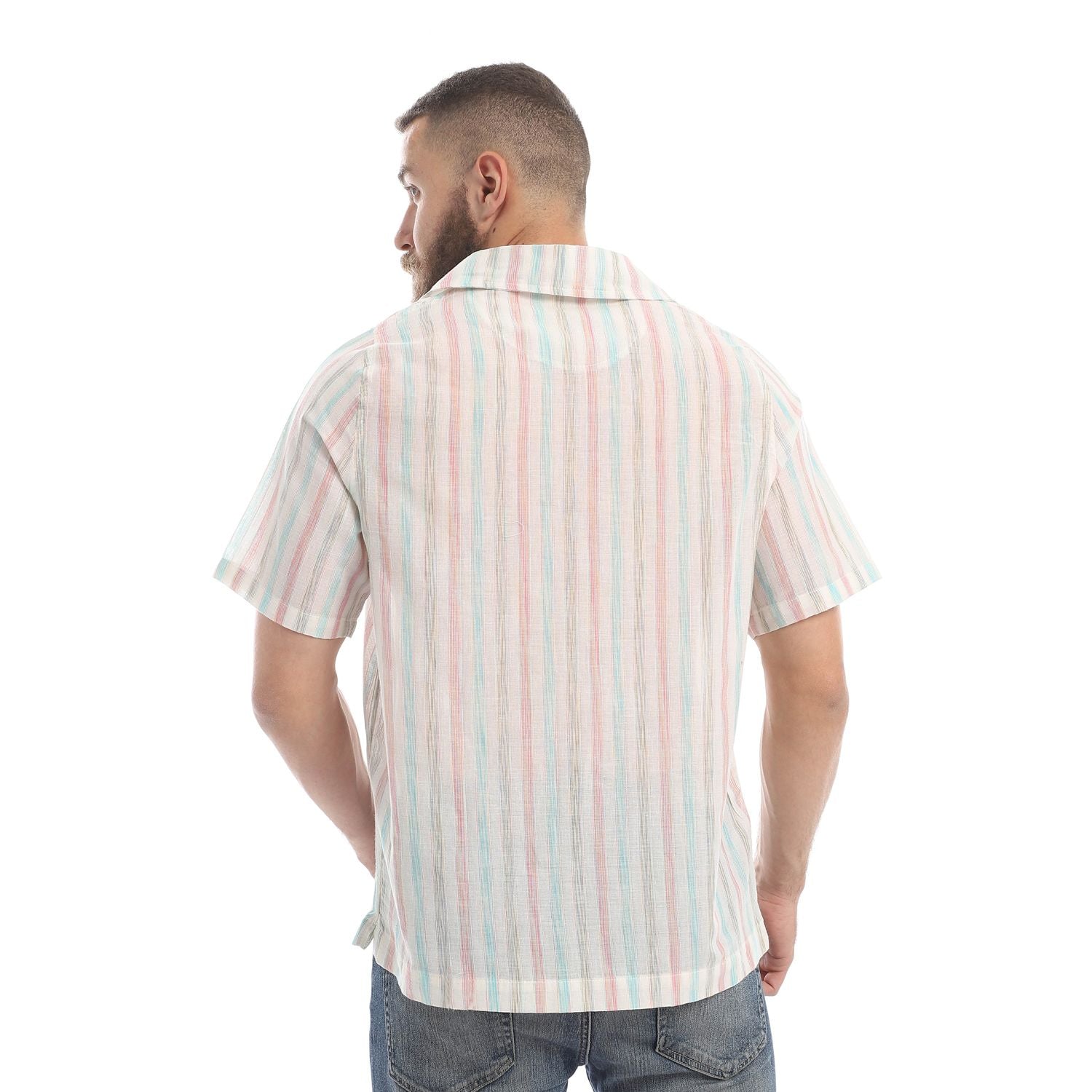Hawaii Linen Short Sleeved striped Shirts- Navy, Off white - Champsland